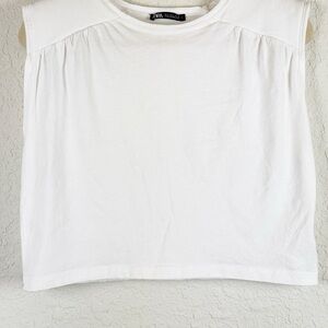 ZARA white Shoulder Pad Tank Top Size Small